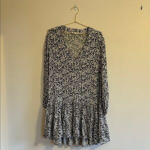 Zara Black and White Floral Long Sleeve Dress